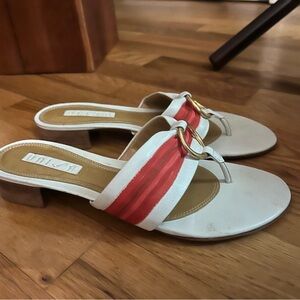 Women's White Slide Sandals with Coral Stripe and Gold Accent